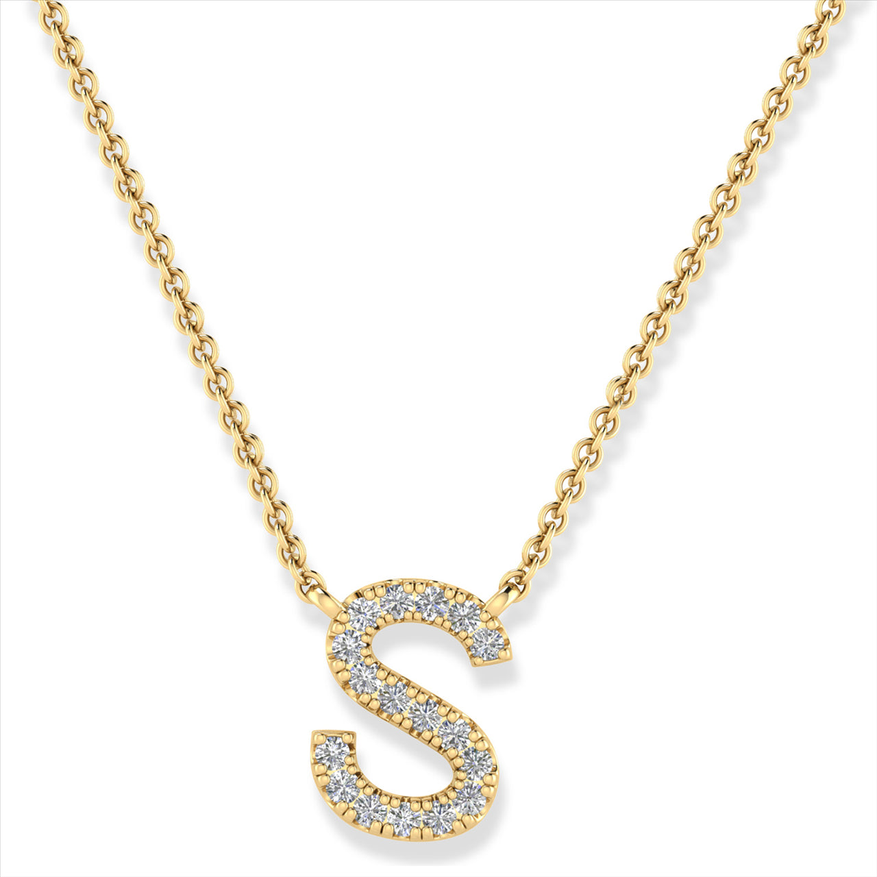 Diamond Set "S" Initial Necklace in 9 carat Yellow Gold
