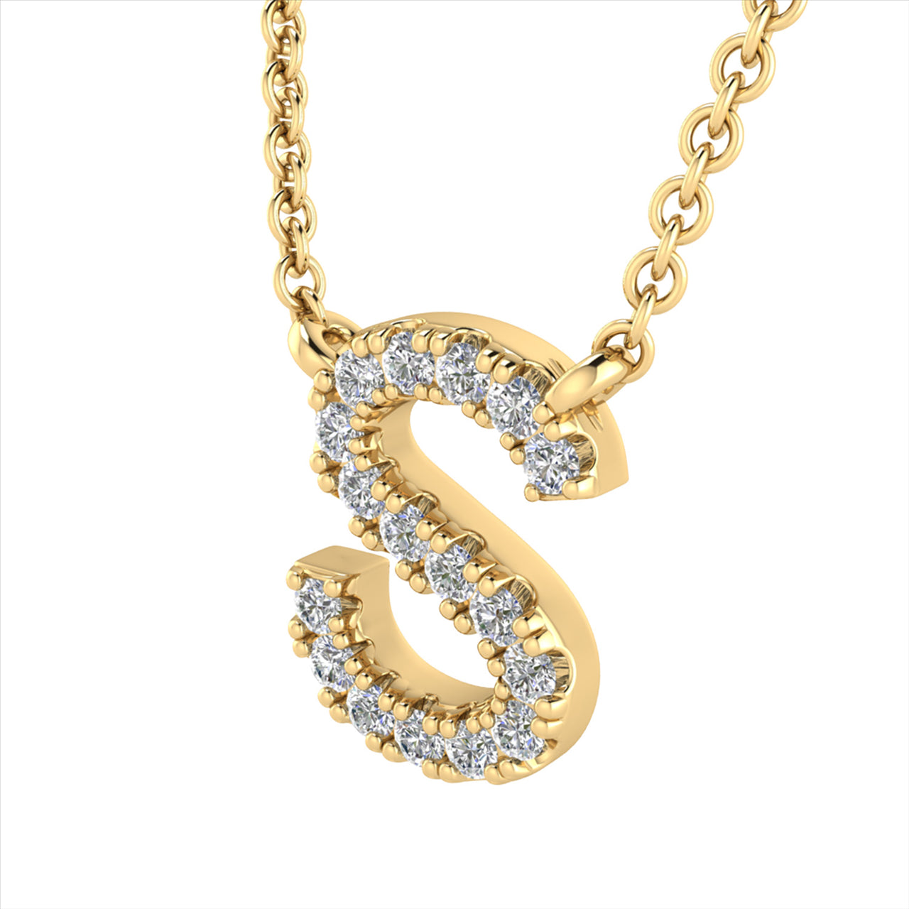 Diamond Set "S" Initial Necklace in 9 carat Yellow Gold