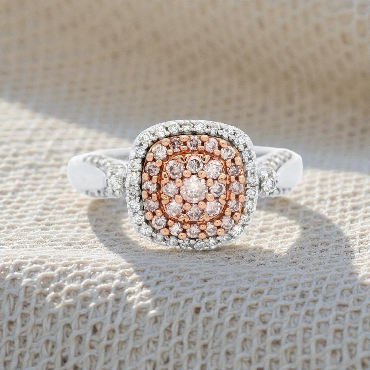 Natural Pink and White Diamond Set in White Gold Dress Ring