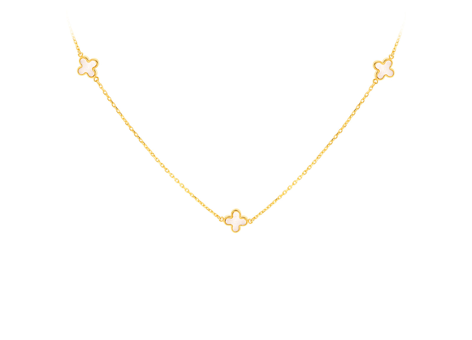 4 Leaf Clover Mother of Pearl Necklace in Yellow Gold