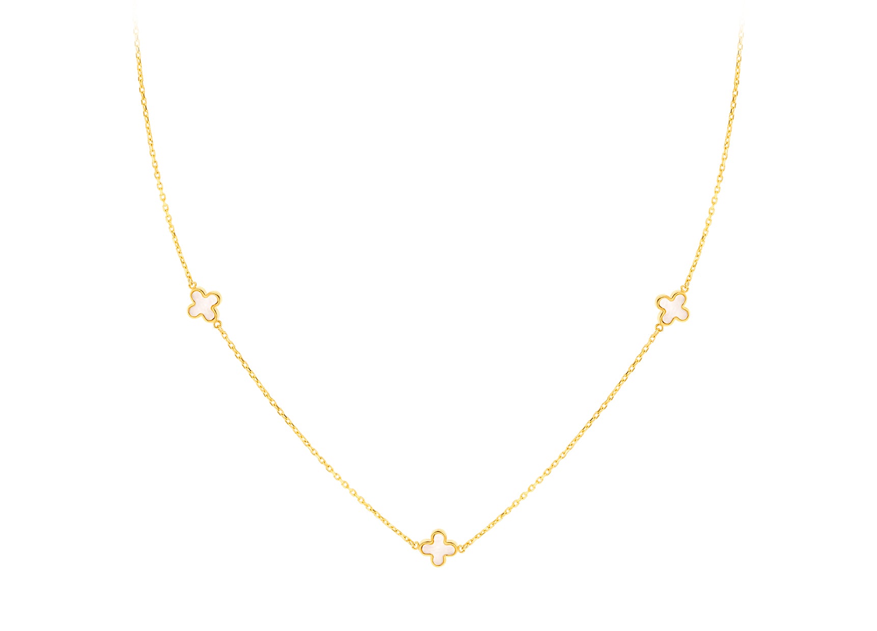 4 Leaf Clover Mother of Pearl Necklace in Yellow Gold