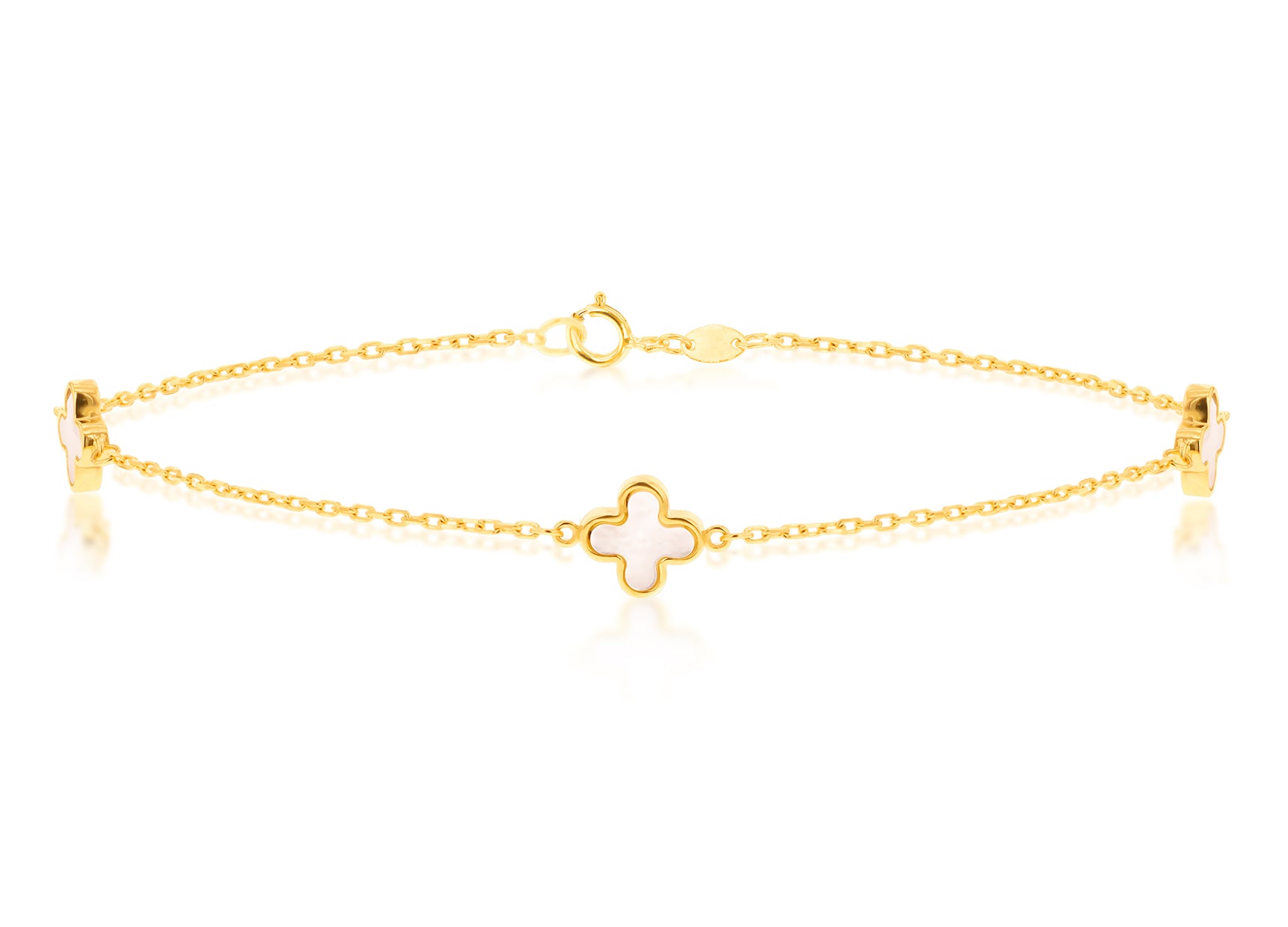 Mother of Pearl 4 Leaf Clover Bracelet in Yellow Gold