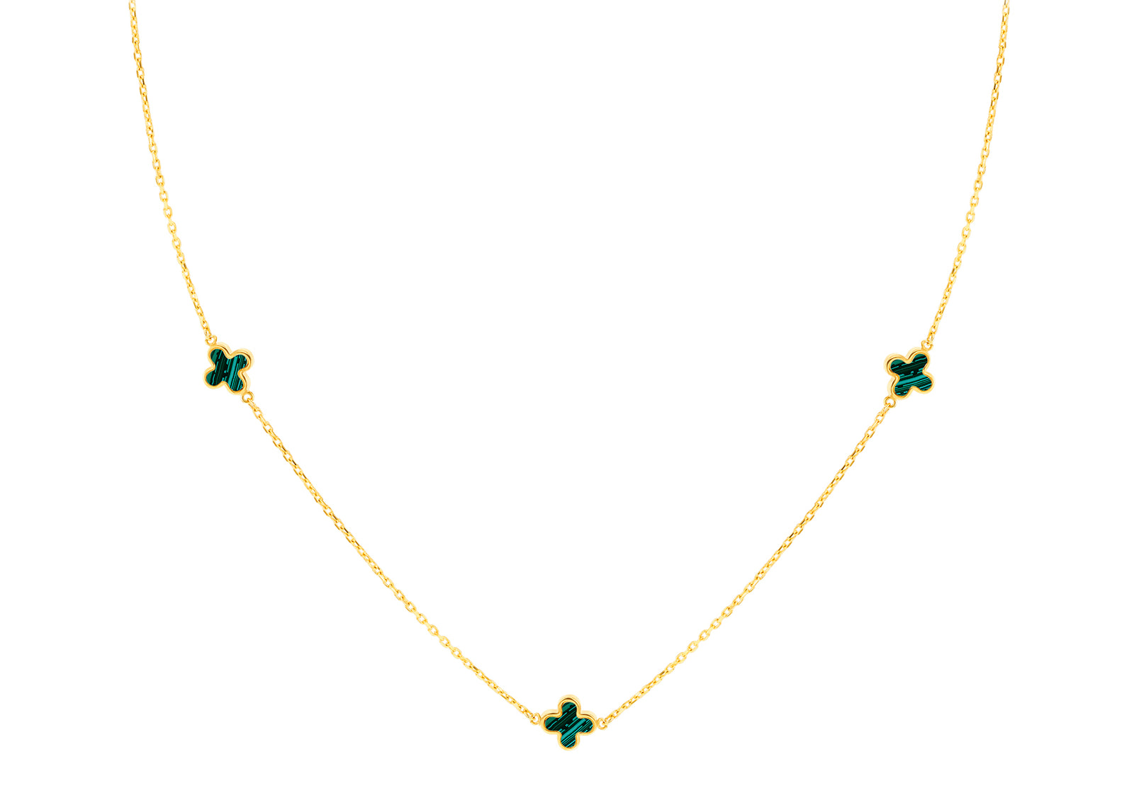 9ct Yellow Gold Malachite Petal Necklace40+2.5cm