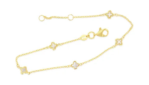 Mini Clover Mother of Pearl Bracelet in 9ct Yellow Gold
