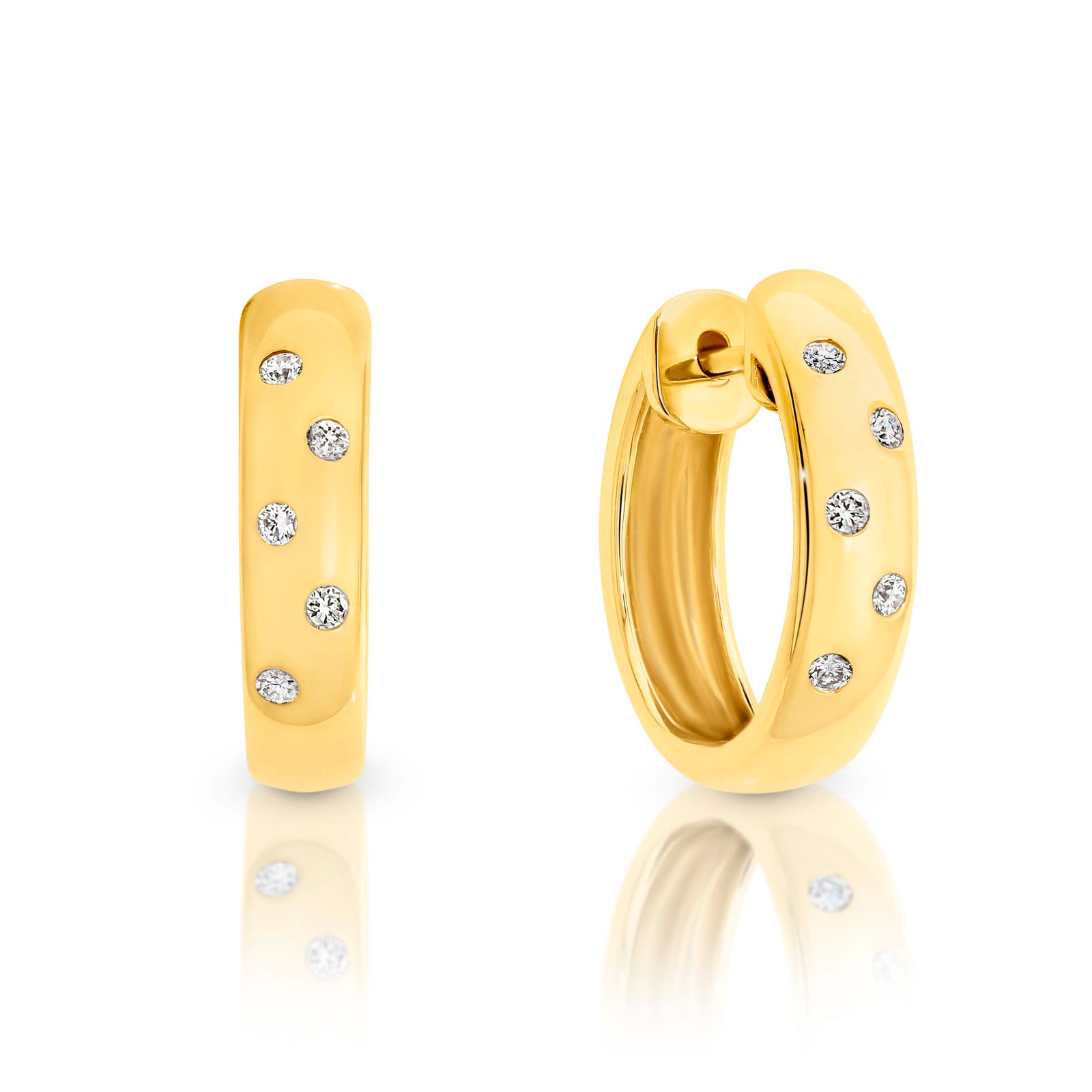Gold Hammer Set Diamond Huggie Earrings