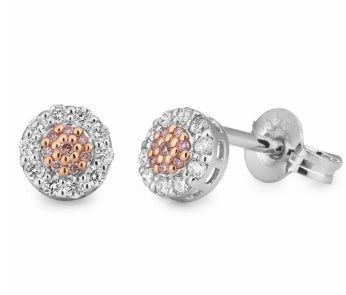 9ct White Gold and Rose Gold Pink Diamond Earrings