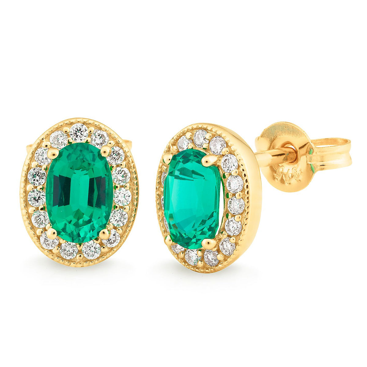 9ct Gold Emerald &amp; Diamond Earrings
