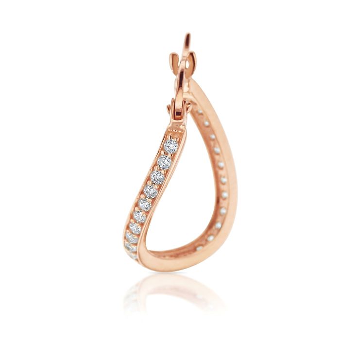 9ct Rose Gold with Cubic Zirconia Oval Wavy Hoop Earrings