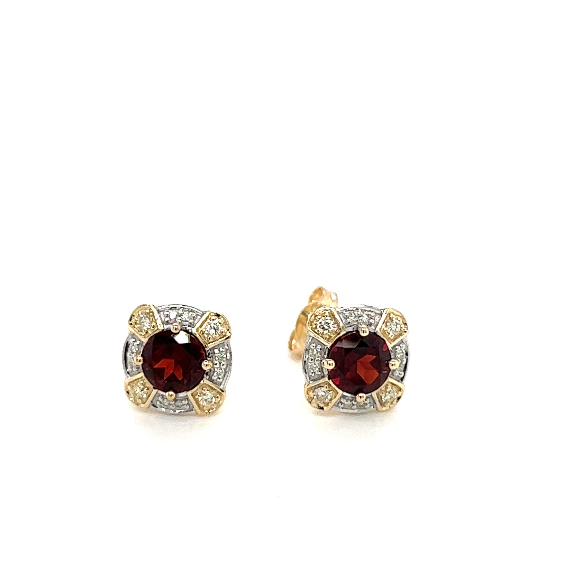 9 Carat Yellow Gold Diamond and Garnet Stud Earrings