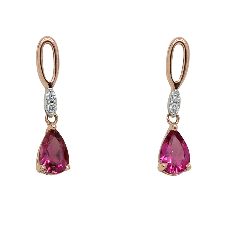 Pink Tourmaline and Diamond set in 9ct Rose Gold Earring