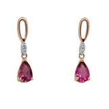 Pink Tourmaline and Diamond set in 9ct Rose Gold Earring
