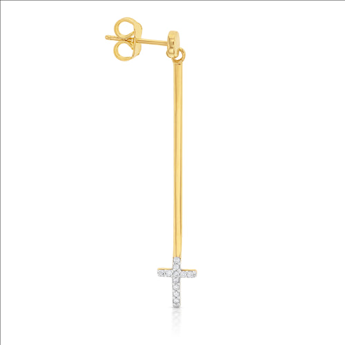 9ct Yellow Gold Cubic Zirconia Cross Bar Drop Stud