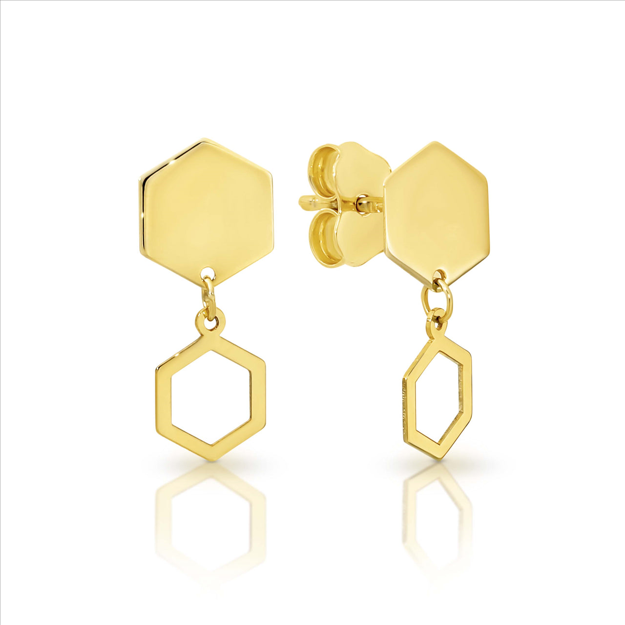 9ct Yellow Gold Hexagon Stud Earrings