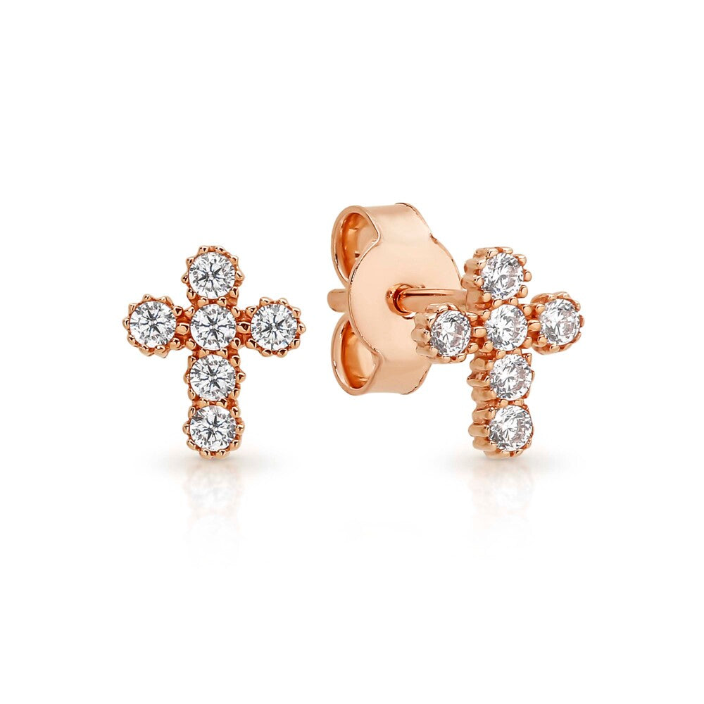 Mini Cross Stud Earrings set with Cubic Zirconia