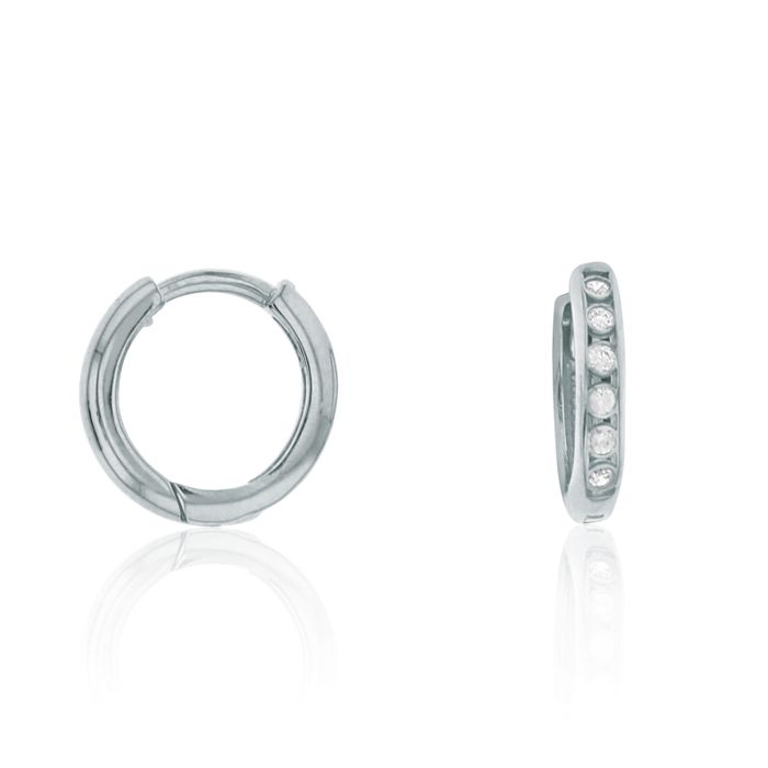 9 Carat White Gold Cubic Zirconia Set Mini Plain Huggie