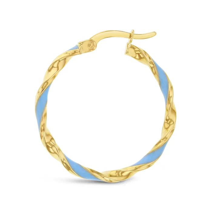 9 Carat Yellow Gold Twist Enamel 20mm Hoop