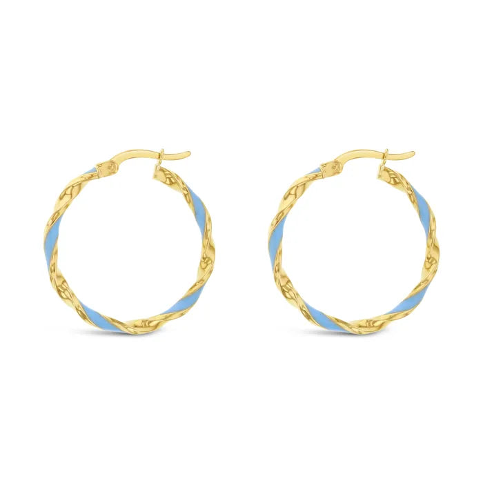 9 Carat Yellow Gold Twist Enamel 20mm Hoop