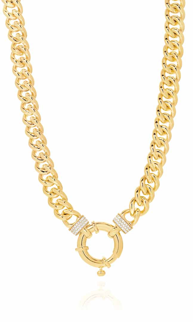 9ct Yellow Gold Silver Filled 50cm Curb Bolt Ring Chain with CZ