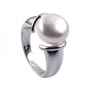 Freshwater Button Pearl Ring in Sterling Silver