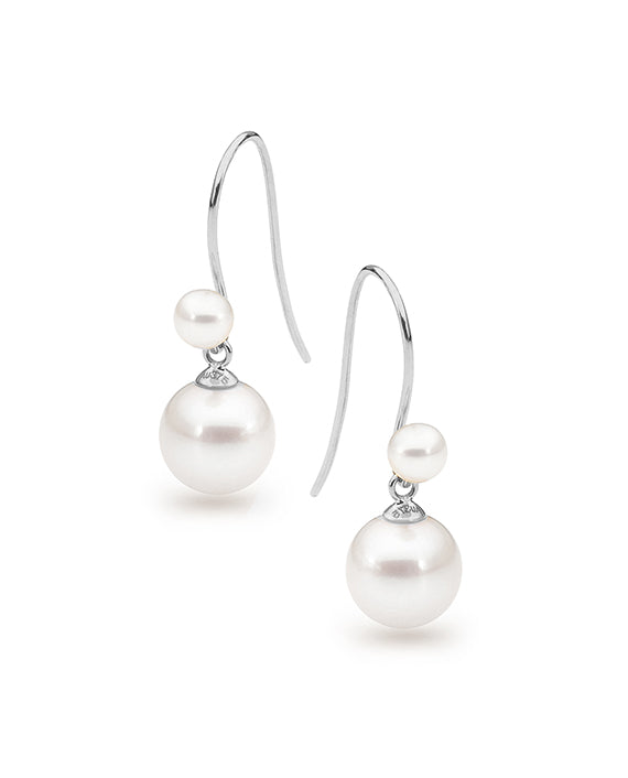 9ct Double Freshwater Pearl Shepherds Hook Earrings