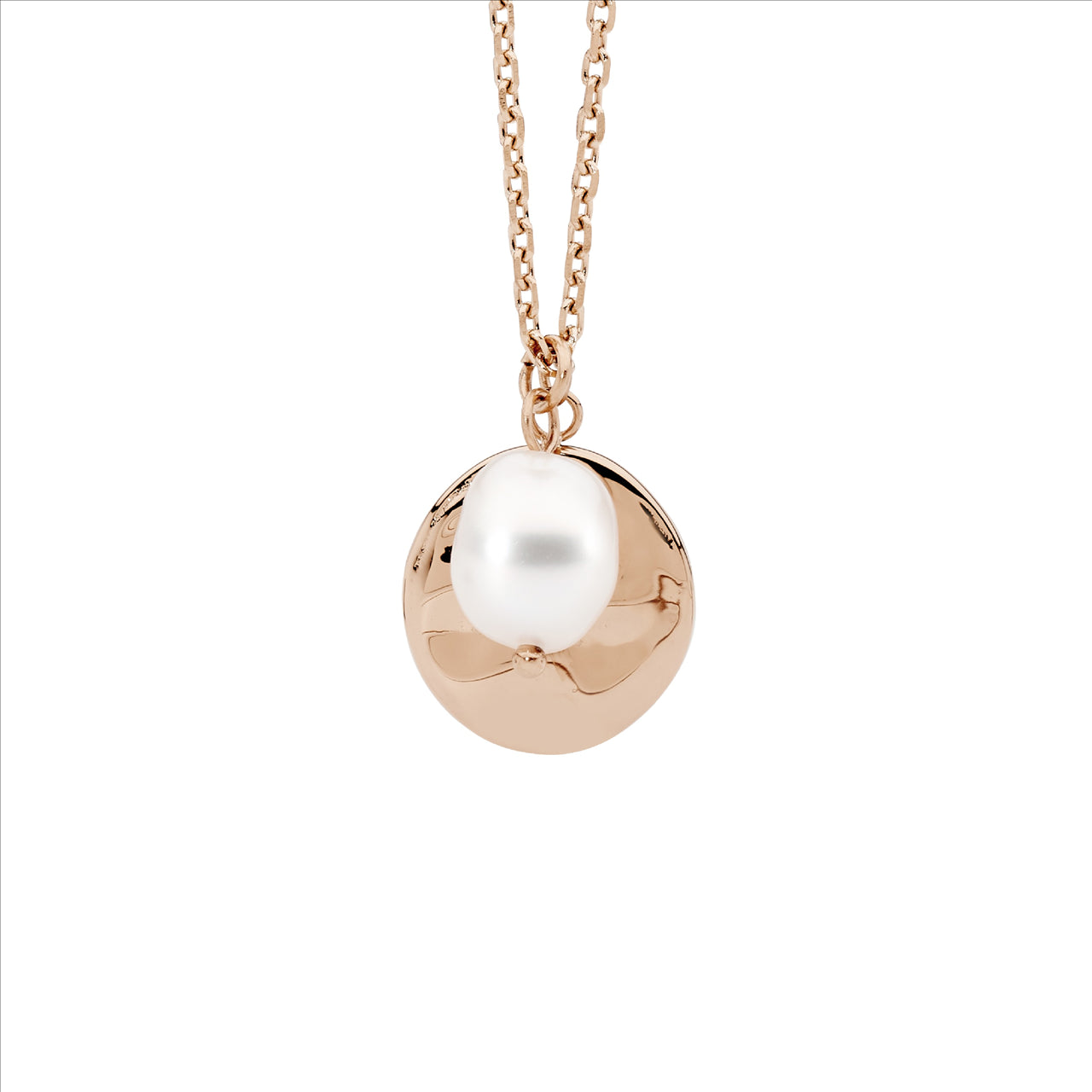 Rose Gold Plated Stainless Steel Disk w/ Freshwater Pear Pendant