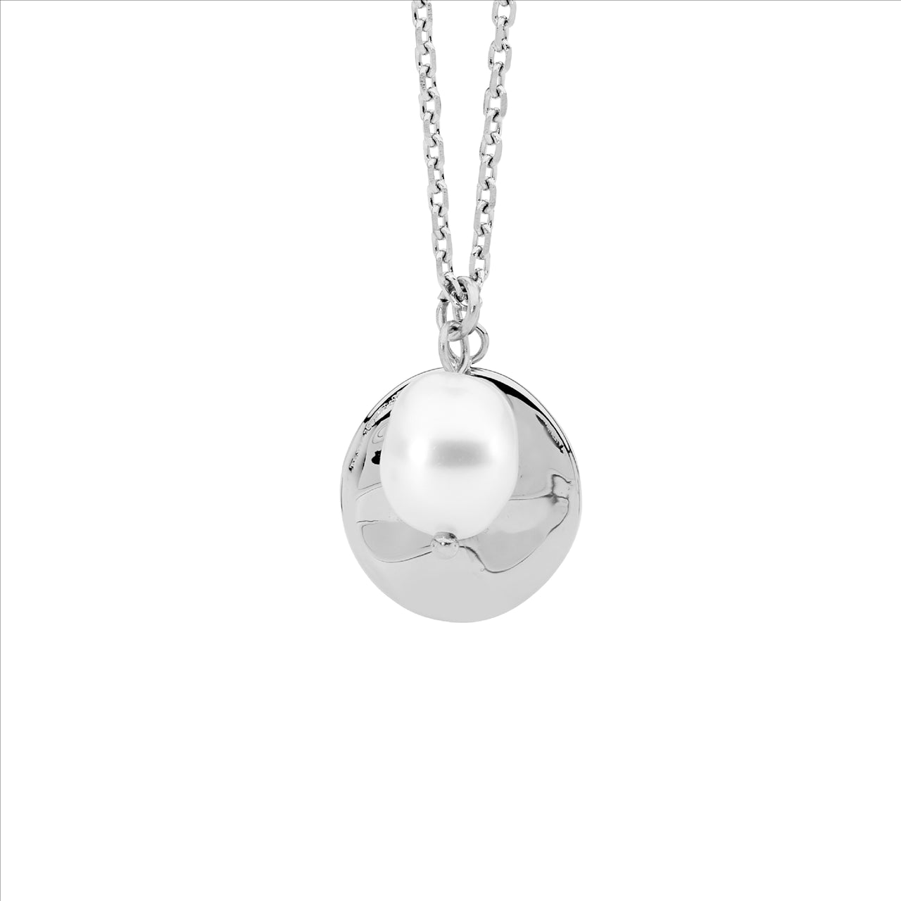 Silver Plated Stainless Steel Disk w/ Freshwater Pearl Pendant