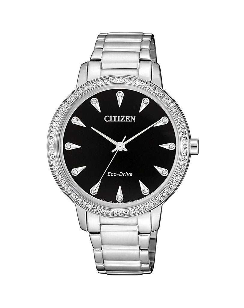 Citizen Swarovski Crystal Black Silver Watch FE7040-53E