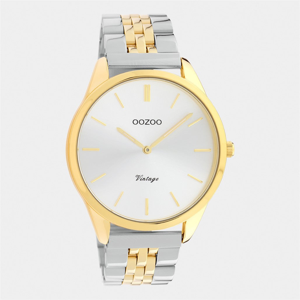 OOZOO Vintage Series Stainless Steel Bracelet Silver-Gold with Gold Watch