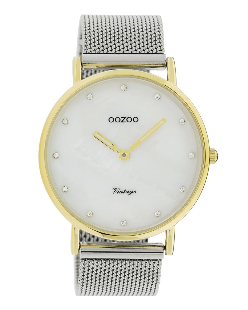 OOZOO Vintage - Ladies Gold Watch with Silver Mesh Strap