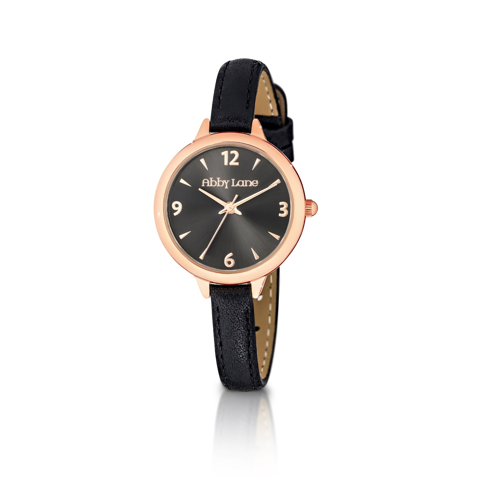 Abby Lane 'Charlotte' Collection Ladies Gold Watch Rose Goldtone Case with Black Dial and Rose Gold Accents
