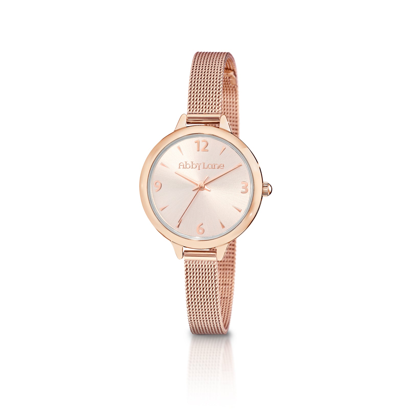 Abby Lane 'Charlotte' Collection Ladies Gold Watch Rose Goldtone Case with Rose Gold Dial and Rose Gold Accents and Mesh Bracelet