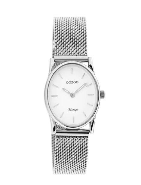 OOZOO Womens Silver Oval Face Watch with Mesh Band