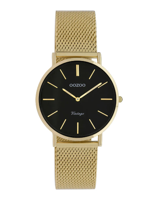 OOZOO Womens Gold 32mm Watch with Black Dial and Mesh Band