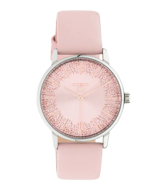 OOZOO Womens Silver and Rose 35mm Watch with Rose Leather Band