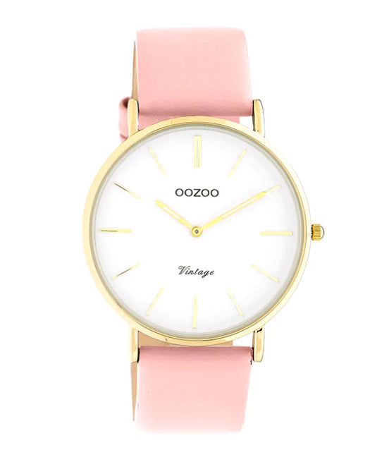 OOZOO Womens 40mm Gold Watch with Pink Leather Band