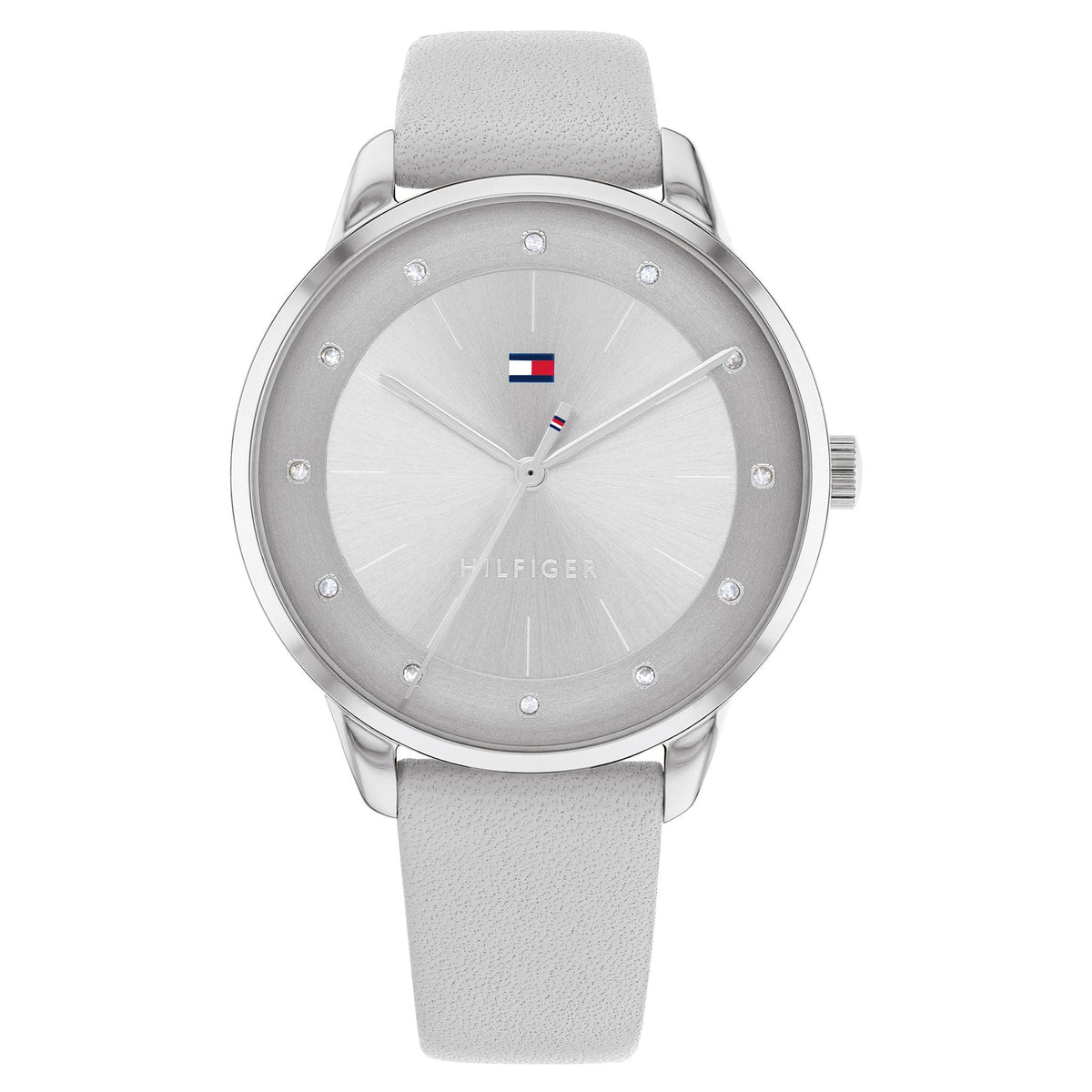 Tommy Hilfiger Light Grey Leather Silver Sunray Dial Women&#39;s Watch