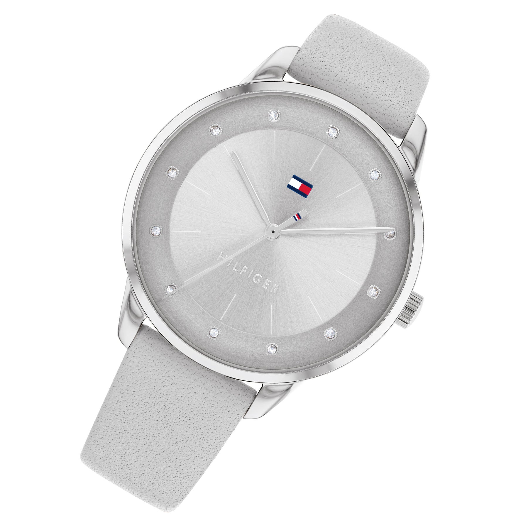 Tommy Hilfiger Light Grey Leather Silver Sunray Dial Women's Watch