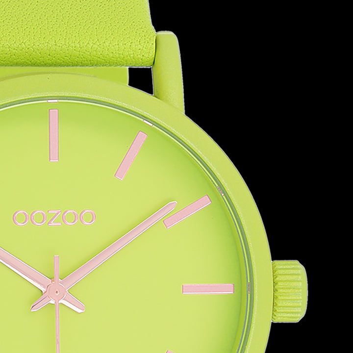 Lime Green Oozoo Watch With Lime Green Leather Strap