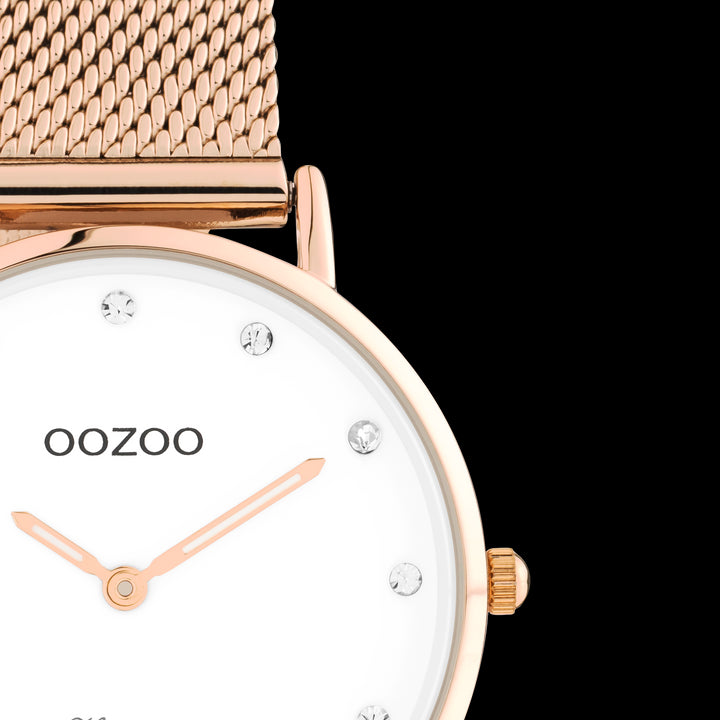 Rose Gold Oozoo Watch With Rose Gold Metal Mesh Bracelet