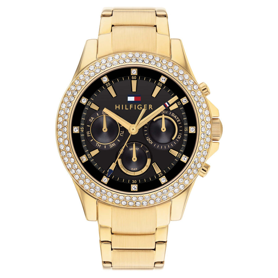 Tommy Hilfiger Gold Steel Black Dial Multi-function Women&#39;s Watch