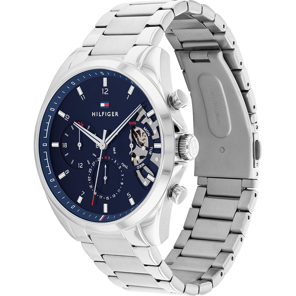 Tommy Hilfiger 'Baker" Cellection Mens Chrome Watch with Blue Dial