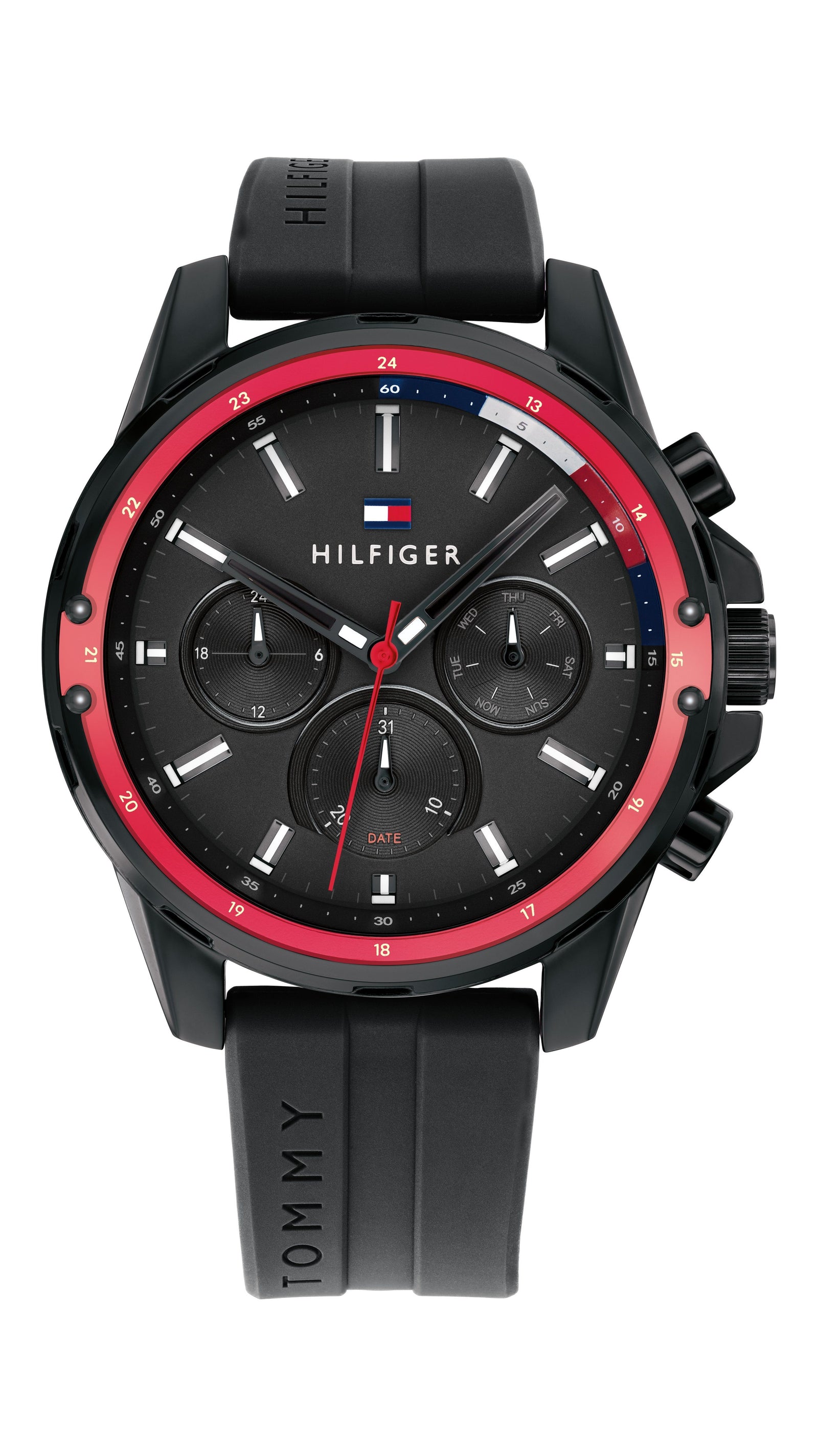 Tommy Hilfiger 'Mason' Collection Multi-Function Sport Watch with Black Silicone Strap.