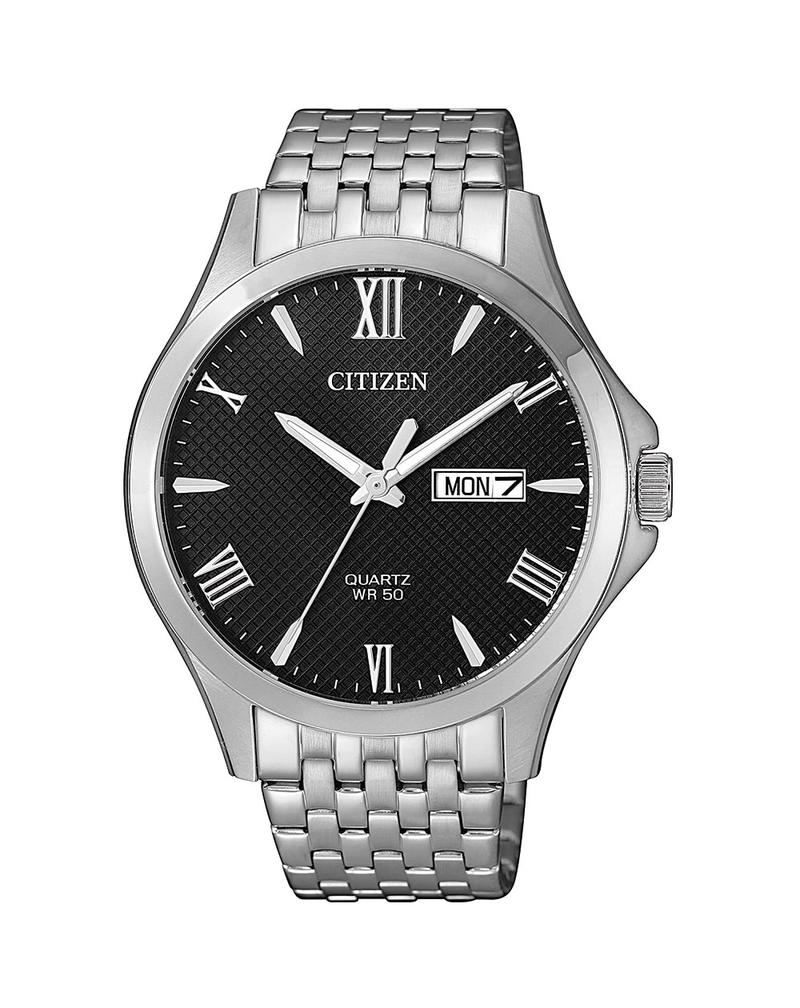 Mens Citizen Silver Bracelet Dress Watch with Black Dial