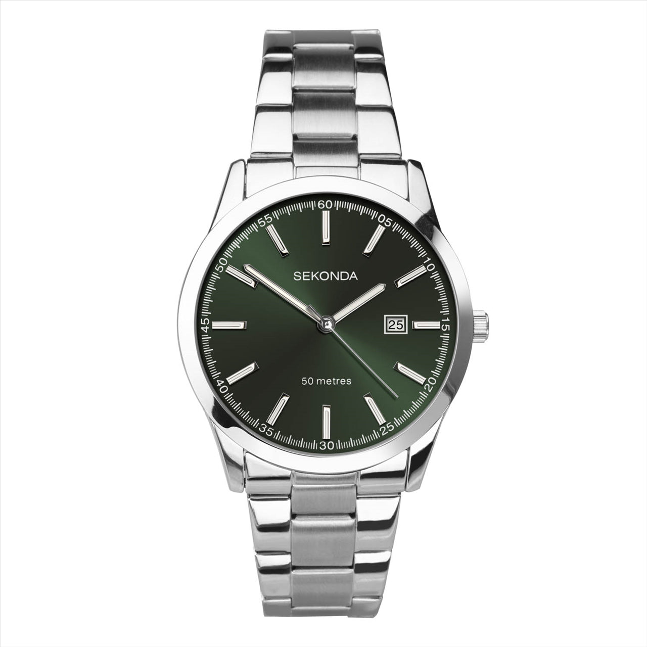 Sekonda Taylor Men's Watch | Silver Case & Stainless Steel Bracelet with Green Dial