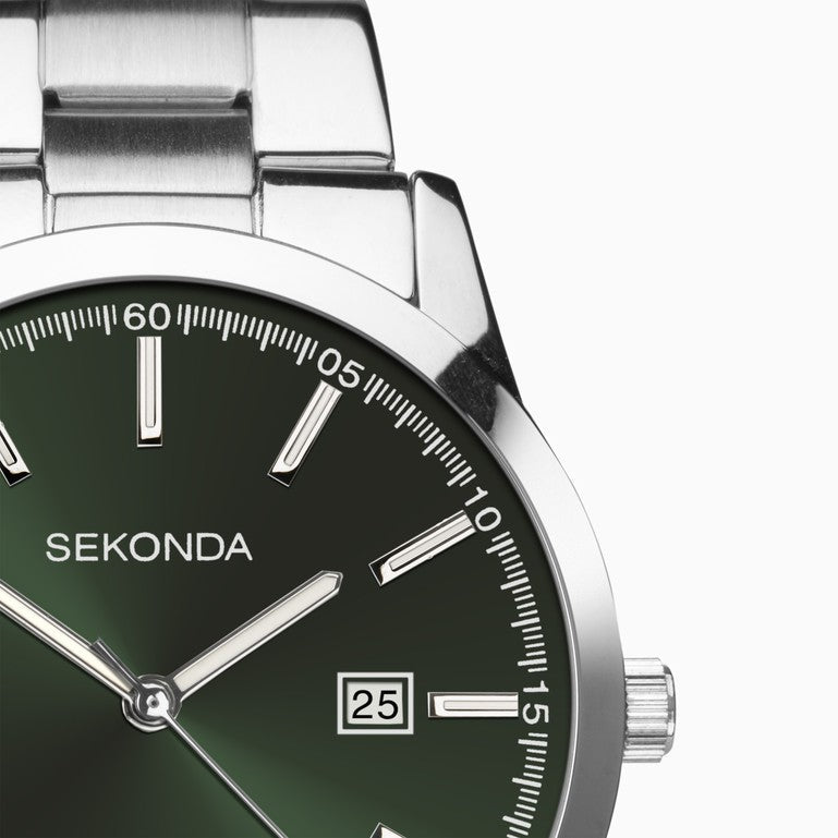 Sekonda Taylor Men's Watch | Silver Case & Stainless Steel Bracelet with Green Dial