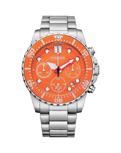 Citizen Chronograph Quartz Orange Dial Men's Watch Burrows Jewellers
