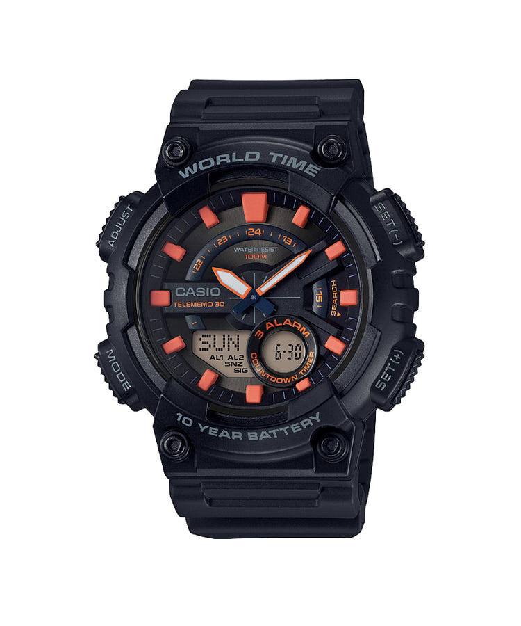 Casio AEQ110W-1A2 Black Orange Men&#39;s Digital Watch