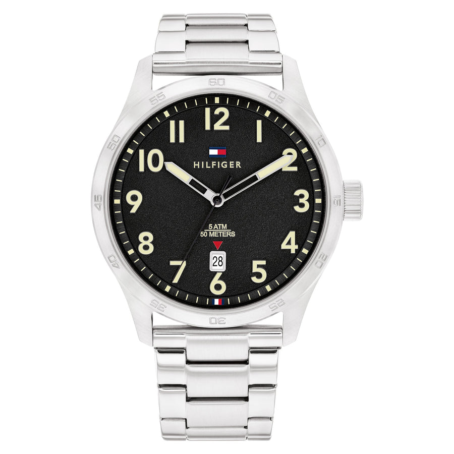 Tommy Hilfiger Silver Steel Black Dial Men&#39;s Watch