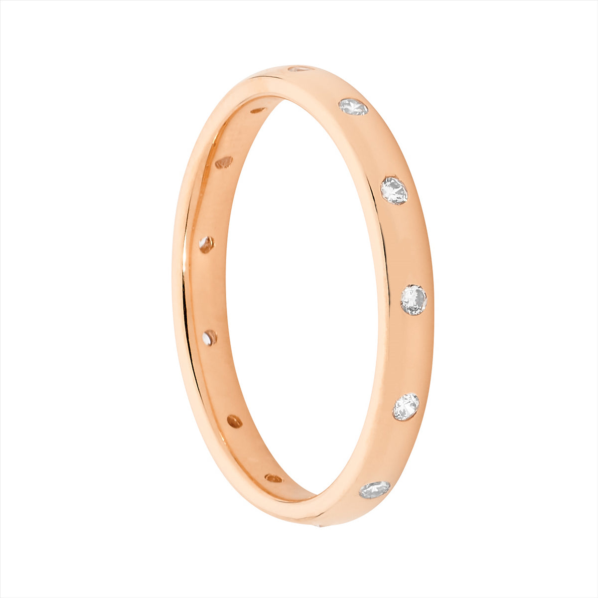 Ellani Rose Gold Plated Hammer Set Eternity Ring