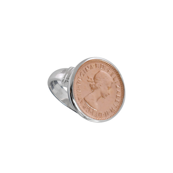 Von Treskow S/S Rose Gold Plated Authentic Six Pence Coin Ring Size P